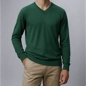 FIELDS Large Washable 100% Australian Merino Wool Sweater Forest Green V Neck